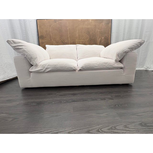 Rh Cloud 7' Luxe Sofa — 2-Cushion | Perennials Performance Textured Linen Weave | White For Sale - Image 9 of 18