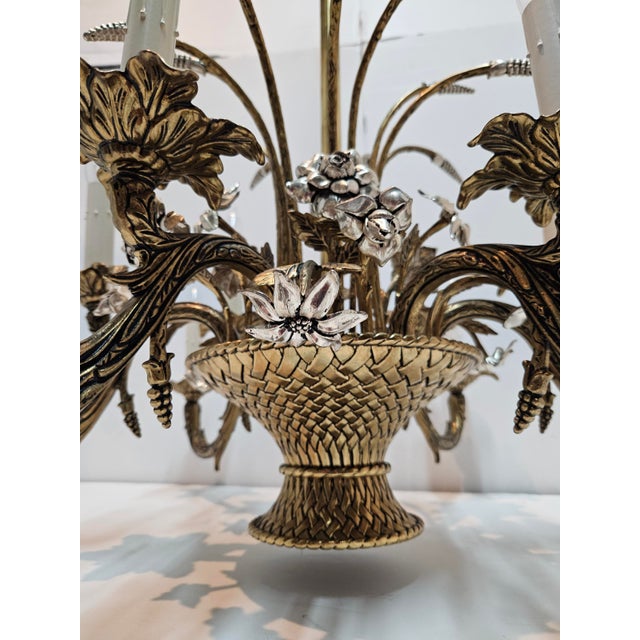 Hollywood Regency Twelve Light Brass Wheat Sheaf Chandelier For Sale - Image 4 of 8