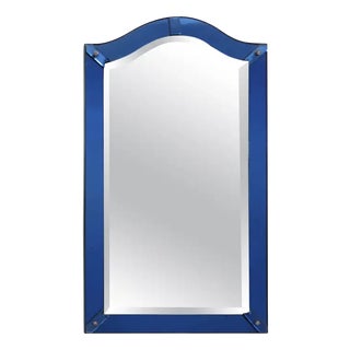 Vintage Art Deco Cobalt Blue Glass Framed Bevelled Mirror, 1930 For Sale