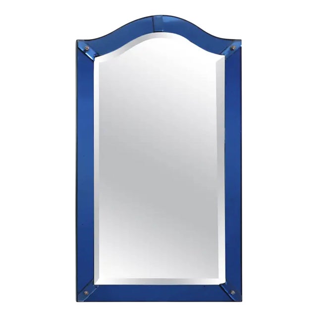 Vintage Art Deco Cobalt Blue Glass Framed Bevelled Mirror, 1930 For Sale