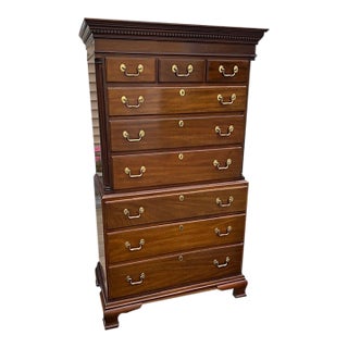 Councill Craftsmen Mahogany Chippendale Style Chest on Chest For Sale