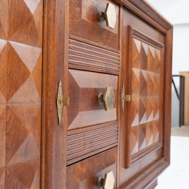 Wood Vintage French Brutalist Oak Sideboard, 1940 For Sale - Image 7 of 12
