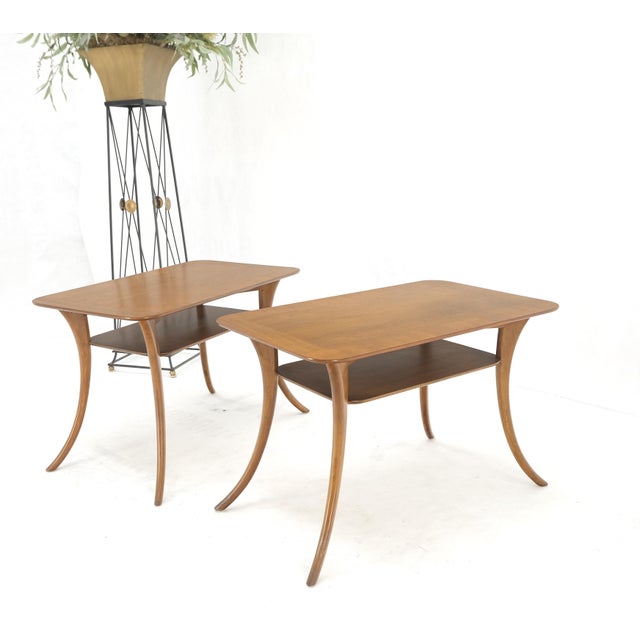 Mid 20th Century Pair of Rectangle Light Walnut Klismos End Side Tables by Gibings for Widdicomb For Sale - Image 10 of 13