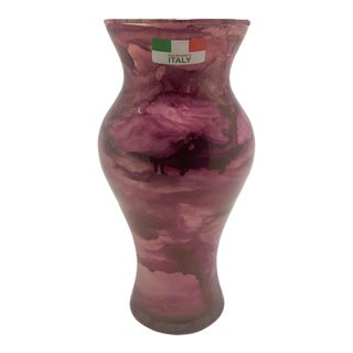 Italian Hand-Painted Marbled Glass Vase For Sale