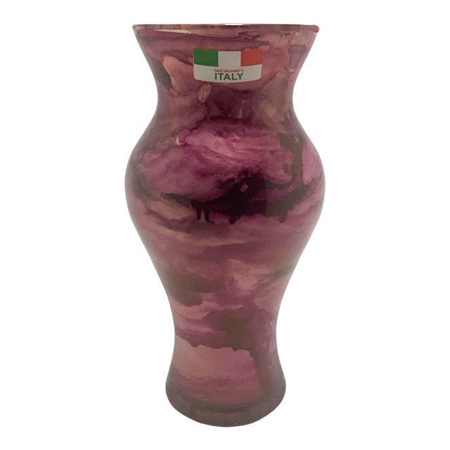 Italian Hand-Painted Marbled Glass Vase For Sale