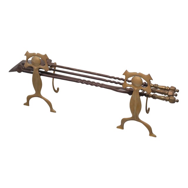 19 Century Dutch Brass Fire Place Tools, Set of 5 For Sale