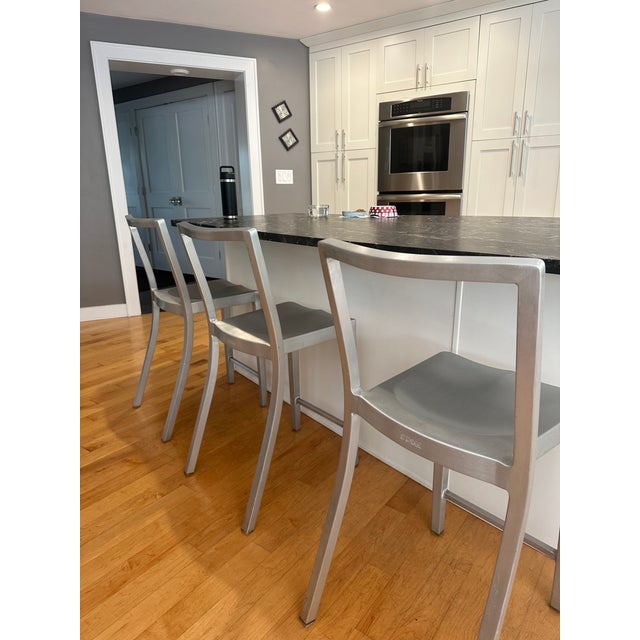 Set of 3 Philippe Starck Icon Counter Stools for Emeco, Hand-Brushed Aluminum For Sale In Boston - Image 6 of 12