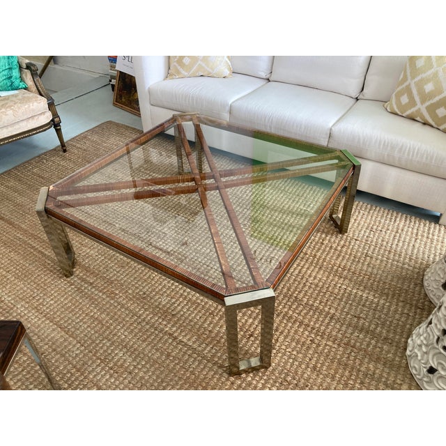 Modern Milo Baughman Rattan and Warm Chrome Coffee Table For Sale - Image 3 of 12