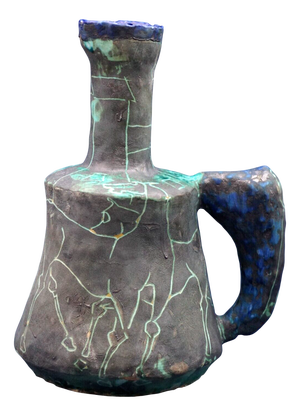 Novecentistic Ceramic Jug Vase with Engraved Horses by Mario Sironi, Italy, 1955