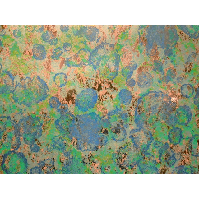 Postmodern Vintage 1970s Metallic With Blue Green Motif Wallpaper For Sale - Image 3 of 13