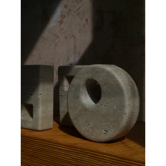 Modern Roman Travertine Geometric Circle Sculpture For Sale - Image 11 of 11