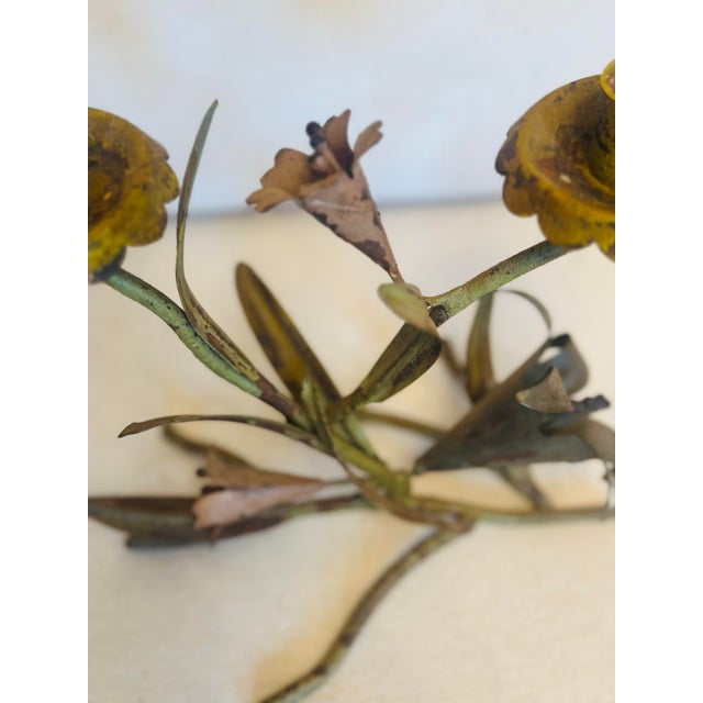Metal Vintage Tole Candle Holder For Sale - Image 7 of 9