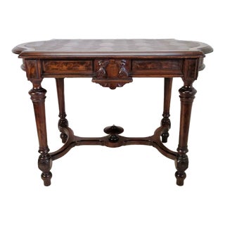 19th Century Victorian Walnut Center Table W/ Leather Top American Made For Sale