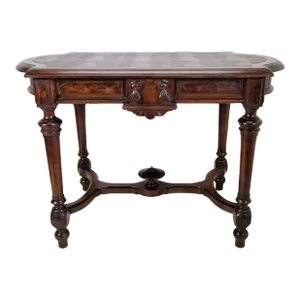 19th Century Victorian Walnut Center Table W/ Leather Top American Made