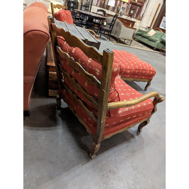 French Provincial Guy Chaddock Oversized Country French Ladderback Chairs and Ottoman Set For Sale - Image 3 of 5