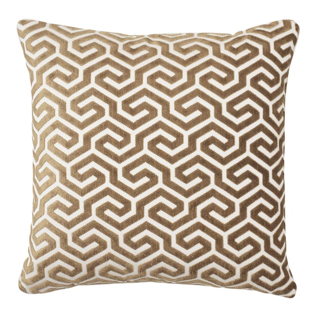 Schumacher Ming Fret Velvet 24" Pillow in Bronze For Sale