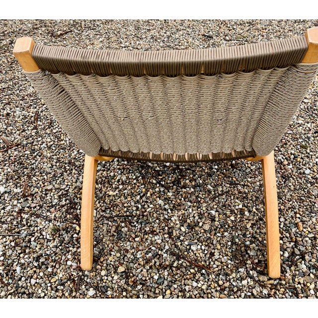 Textile Hans Wegner Style Chair Woven Rope Beechwood Frame Folds Flat 1960s Restored For Sale - Image 7 of 10