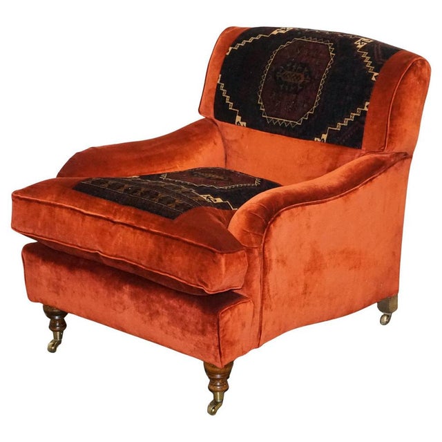Vintage Red Velvet and Aztec Kilim Upholstered Armchair in the style of Howard George Smith For Sale - Image 15 of 15