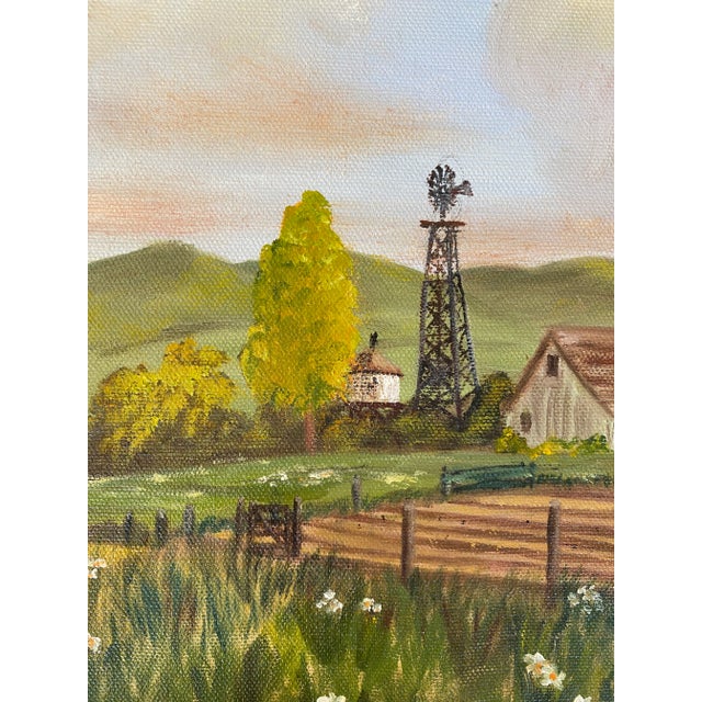 Mid 20th Century Framed Vintage Mid Century Painting of Farm Landscape For Sale - Image 5 of 11