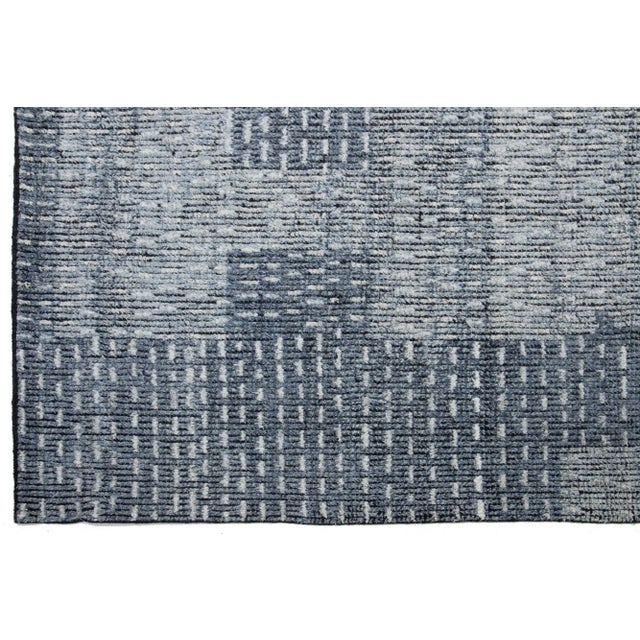 Textile Abstract Designed Hand Knotted Modern Wool Rug in Blue For Sale - Image 7 of 9