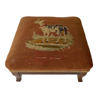 Early 20th Century Traditional Wooden Footstool With Needlepoint For Sale