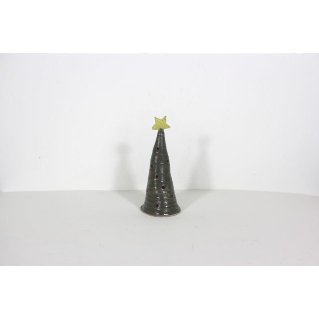 1980s Vintage Studio Pottery Christmas Tree Tea Light Candleholder For Sale - Image 5 of 9