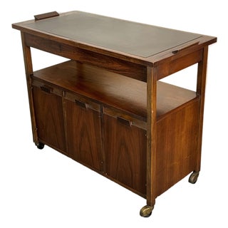 Mid-Century Modern Black Topped Walnut Bar Cart For Sale