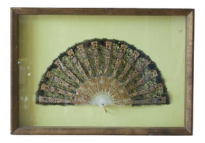 Victorian Lace Fan in Chartreuse Framed Shadowbox