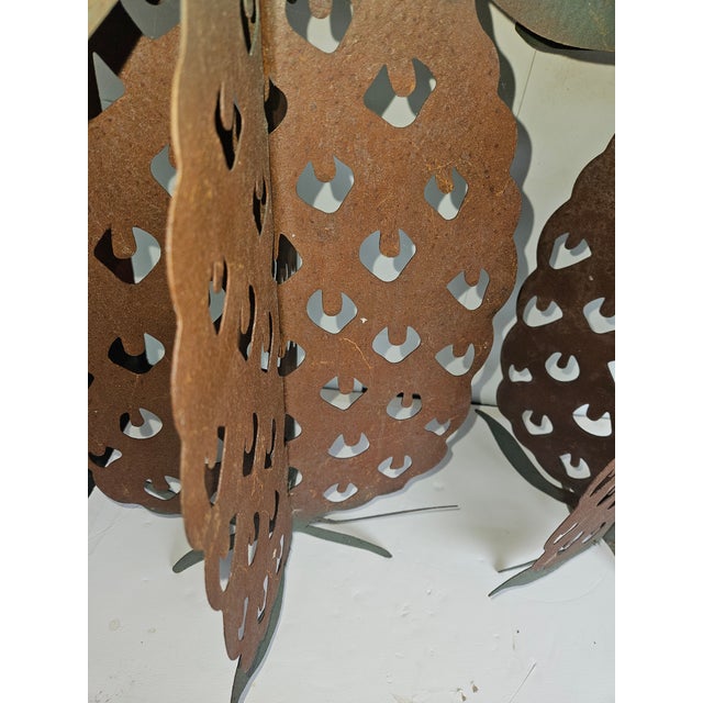 Wonderful and whimsical Folk Art Style Tole Pineapples with a rustic body and green leaves. Large size, great centerpieces...