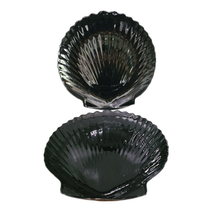 Vintage Mid-Century Modern Pair of Arcoroc Franch Black Glass Seashell Platters
