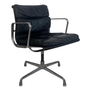 Black Leather Soft Pad Group Chair by Charles and Ray Eames for Herman Miller, 1960s For Sale