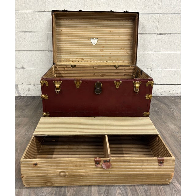Vintage Luce Trunk Company Kansas City Flat Top Steamer Trunk For Sale - Image 17 of 18