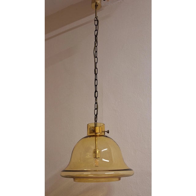 Vintage German Ceiling Lamp with Amber-Colored Glass on Brass Mounting from Süssmuth Leuchten, 1970s For Sale - Image 4 of 9