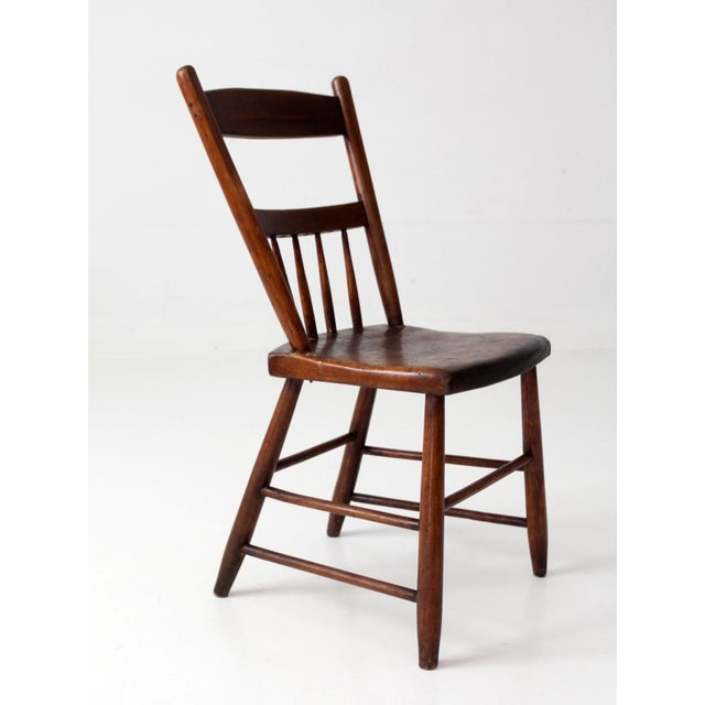 Wood Antique Plank Seat Spindle Back Side Chair For Sale - Image 7 of 14