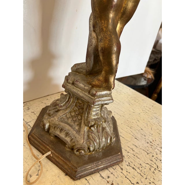 Italian Antique Italian Gilt and Silver Carved Wood Angel Lamp For Sale - Image 3 of 11
