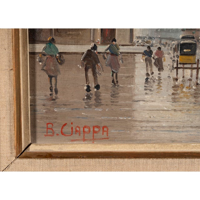 Dimensions without frame: 31 x 25 x 0,5 cm. Signed "B. Ciappa" in the lower left corner. This lively oil painting captures...