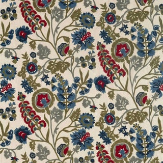 Zoffany Hardwick Crewel Fabric in Sunstone/Indigo - a Sample For Sale