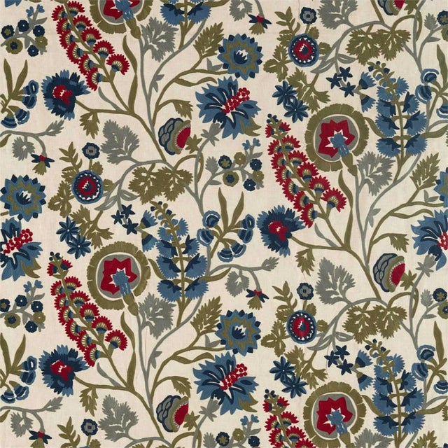 Zoffany Hardwick Crewel Fabric in Sunstone/Indigo - a Sample For Sale