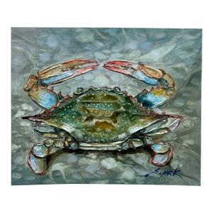 Blue Crab Painting – Textured Coastal Still Life, Unstretched, by S. Park