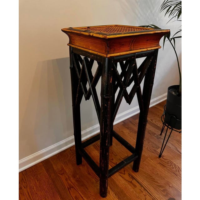 Chinoiserie Vintage Chinoiserie Rattan Bamboo Stand For Sale - Image 3 of 3