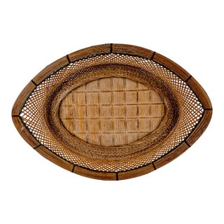 Vintage Handcrafted Philippines Woven Bamboo & Rattan Serving Tray For Sale
