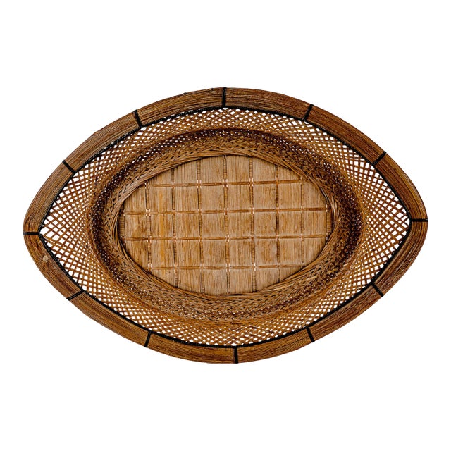 Vintage Handcrafted Philippines Woven Bamboo & Rattan Serving Tray For Sale