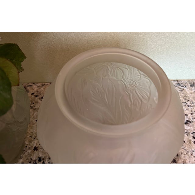 Art Deco Vintage Pair of Tiffin Glass Art Deco "Raised Poppy" Satin Glass Vases, Large 9" Tall. Elegant!! For Sale - Image 3 of 6