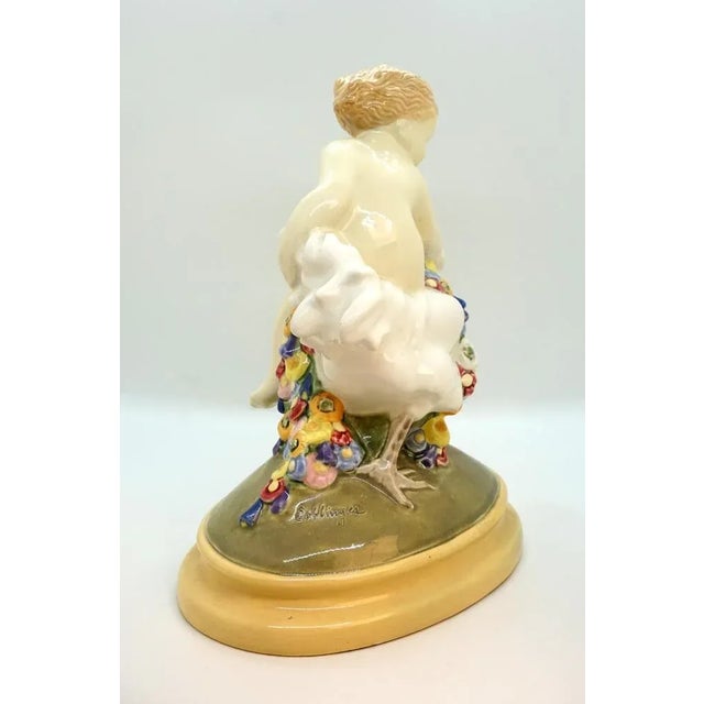 Art Ceramics Art Nouveau Vienna Figure Putto Riding on Cock by Doblinger, 1910s For Sale - Image 4 of 8