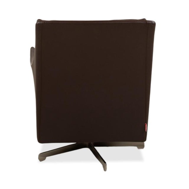 Flexform Boss Leather Armchair Brown Swivel Chair Manual Function For Sale - Image 11 of 13