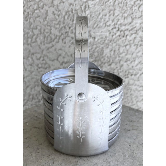 Mid-Century Modern Mid 20th-Century Cast Aluminum Daisy Coaster & Matching Caddy Set – 9- Pieces For Sale - Image 3 of 12