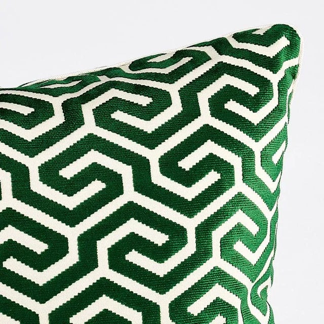 This 20" x 20" pillow features Ming Fret in Emerald, a velvet interpretation of our popular Ming Fret pattern, derived...