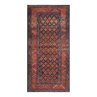 1900s Blue Navy Geometric Antique Nw Persian Rug 3'6" X 7'8" Handmade Wool Carpet For Sale