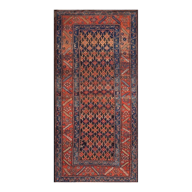 1900s Blue Navy Geometric Antique Nw Persian Rug 3'6" X 7'8" Handmade Wool Carpet For Sale