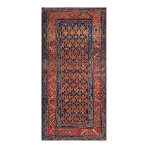 1900s Blue Navy Geometric Antique Nw Persian Rug 3'6" X 7'8" Handmade Wool Carpet